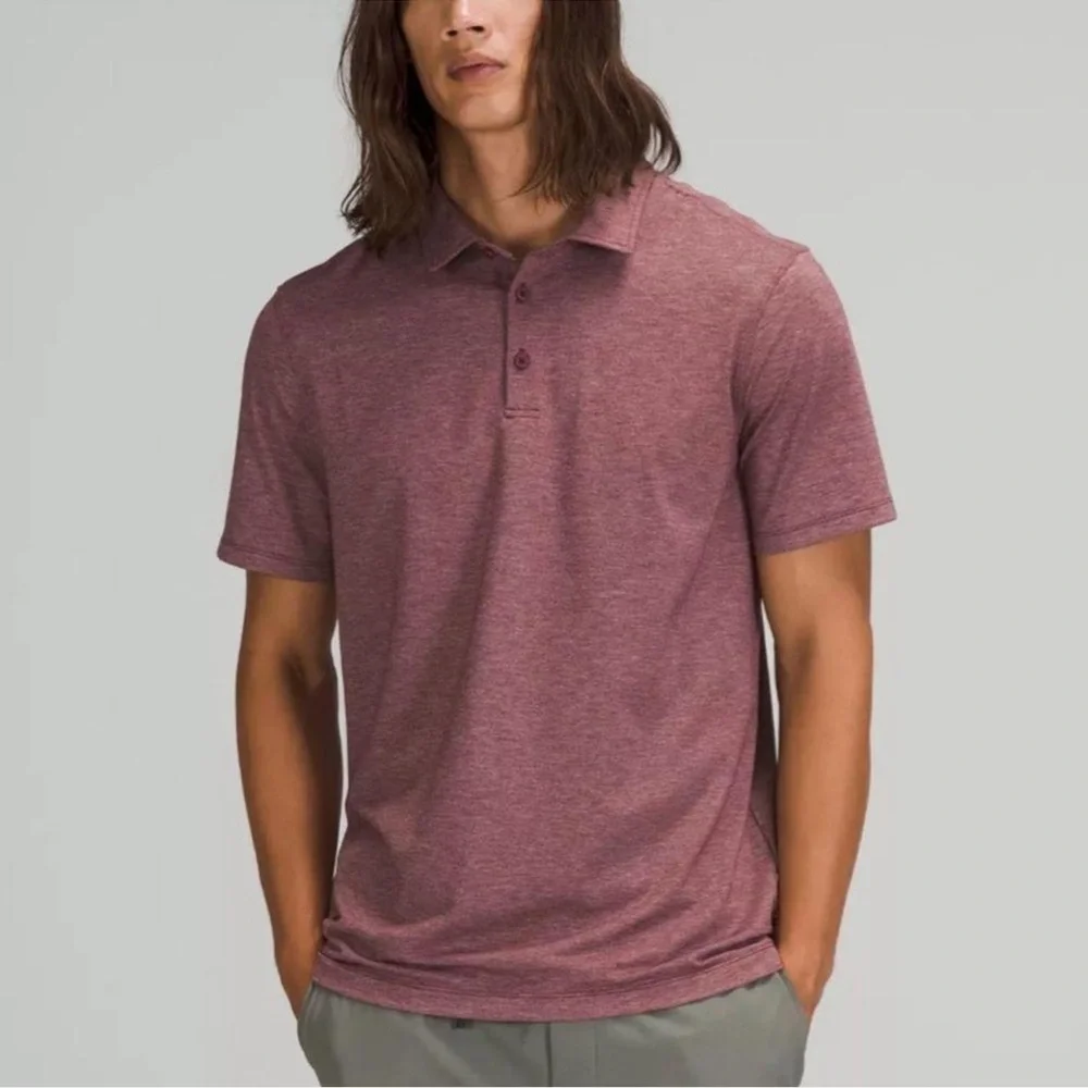 lululemon Men's Evolution Golf Polo Short Sleeve Shirt Heathered Burgundy - Picture 1 of 5